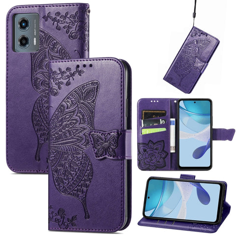 Butterfly Love Flower Embossed Leather Phone Case, For Motorola Moto G 5G 2023