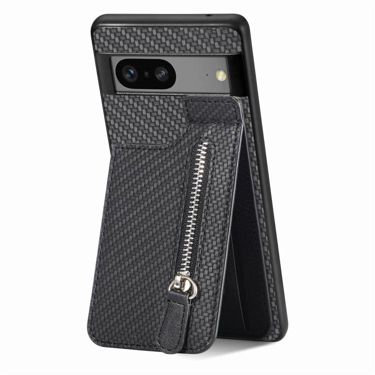 Carbon Fiber Vertical Flip Zipper Phone Case, For Google Pixel 7