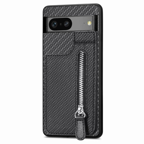 Carbon Fiber Vertical Flip Zipper Phone Case, For Google Pixel 7