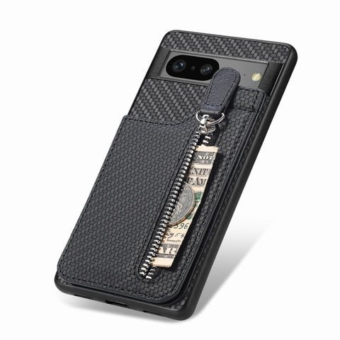 Carbon Fiber Vertical Flip Zipper Phone Case, For Google Pixel 7