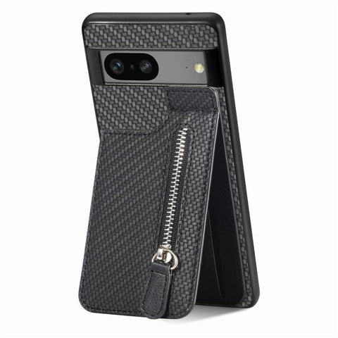 Carbon Fiber Vertical Flip Zipper Phone Case, For Google Pixel 7