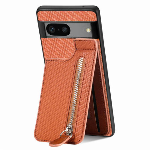 Carbon Fiber Vertical Flip Zipper Phone Case, For Google Pixel 7