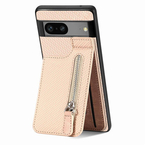 Carbon Fiber Vertical Flip Zipper Phone Case, For Google Pixel 7