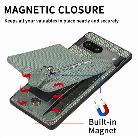 Carbon Fiber Vertical Flip Zipper Phone Case, For Google Pixel 7