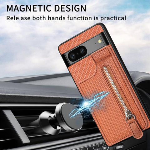 Carbon Fiber Vertical Flip Zipper Phone Case, For Google Pixel 7