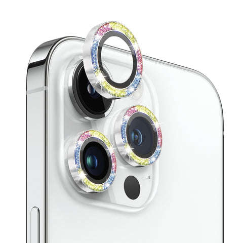NORTHJO Camera Lens Protector Tempered Glass Bling Glitter Metal Ring Film, For iPhone 13 Pro / 13 Pro Max