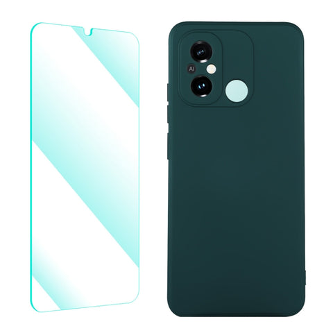 ENKAY Liquid Silicone Phone Case with Tempered Film, For Xiaomi Poco C55 / Redmi 12C