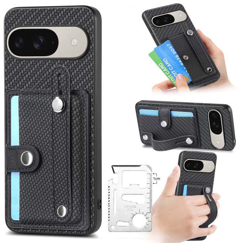 Wristband Kickstand Card Wallet Back Cover Phone Case with Tool Knife, For Google Pixel 11 Pro XL, For Google Pixel 11, For Google Pixel 11 Pro, For Google Pixel 10 Pro XL, For Google Pixel 10 / 10 Pro, For Google Pixel 9a, For Google Pixel 9 Pro XL   ...