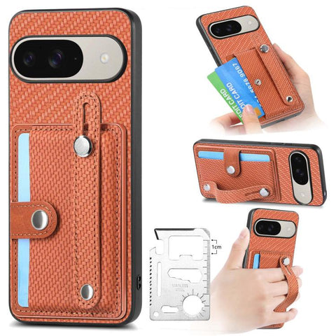 Wristband Kickstand Card Wallet Back Cover Phone Case with Tool Knife, For Google Pixel 11 Pro XL, For Google Pixel 11, For Google Pixel 11 Pro, For Google Pixel 10 Pro XL, For Google Pixel 10 / 10 Pro, For Google Pixel 9a, For Google Pixel 9 Pro XL   ...