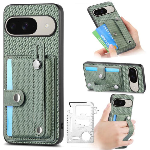 Wristband Kickstand Card Wallet Back Cover Phone Case with Tool Knife, For Google Pixel 11 Pro XL, For Google Pixel 11, For Google Pixel 11 Pro, For Google Pixel 10 Pro XL, For Google Pixel 10 / 10 Pro, For Google Pixel 9a, For Google Pixel 9 Pro XL   ...