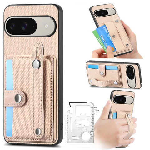 Wristband Kickstand Card Wallet Back Cover Phone Case with Tool Knife, For Google Pixel 11 Pro XL, For Google Pixel 11, For Google Pixel 11 Pro, For Google Pixel 10 Pro XL, For Google Pixel 10 / 10 Pro, For Google Pixel 9a, For Google Pixel 9 Pro XL   ...