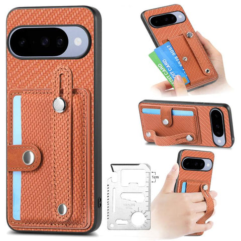 Wristband Kickstand Card Wallet Back Cover Phone Case with Tool Knife, For Google Pixel 11 Pro XL, For Google Pixel 11, For Google Pixel 11 Pro, For Google Pixel 10 Pro XL, For Google Pixel 10 / 10 Pro, For Google Pixel 9a, For Google Pixel 9 Pro XL   ...