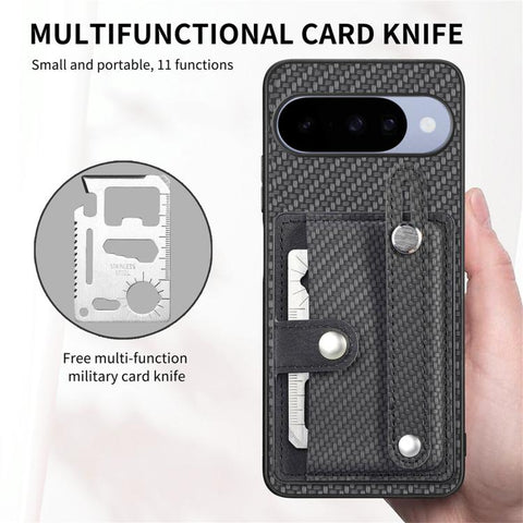 Wristband Kickstand Card Wallet Back Cover Phone Case with Tool Knife, For Google Pixel 11 Pro XL, For Google Pixel 11, For Google Pixel 11 Pro, For Google Pixel 10 Pro XL, For Google Pixel 10 / 10 Pro, For Google Pixel 9a, For Google Pixel 9 Pro XL   ...