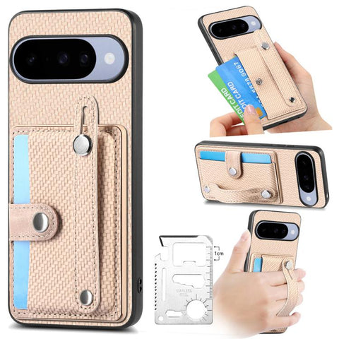 Wristband Kickstand Card Wallet Back Cover Phone Case with Tool Knife, For Google Pixel 11 Pro XL, For Google Pixel 11, For Google Pixel 11 Pro, For Google Pixel 10 Pro XL, For Google Pixel 10 / 10 Pro, For Google Pixel 9a, For Google Pixel 9 Pro XL   ...