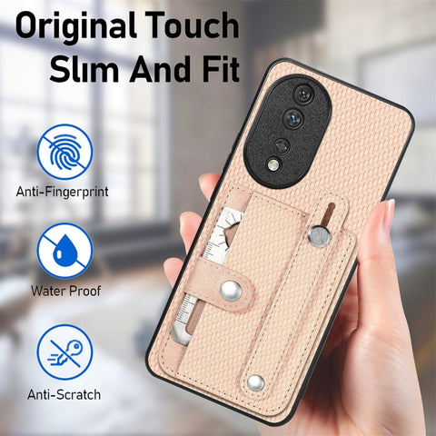 Wristband Kickstand Card Wallet Back Cover Phone Case with Tool Knife, For Honor 70