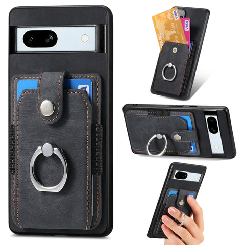 Retro Skin-feel Ring Card Wallet Phone Case, For Google Pixel 11 Pro XL, For Google Pixel 11, For Google Pixel 11 Pro, For Google Pixel 10 Pro XL, For Google Pixel 9a, For Google Pixel 9 Pro XL, For Google Pixel 7a, For Google Pixel 10 / 10 Pro