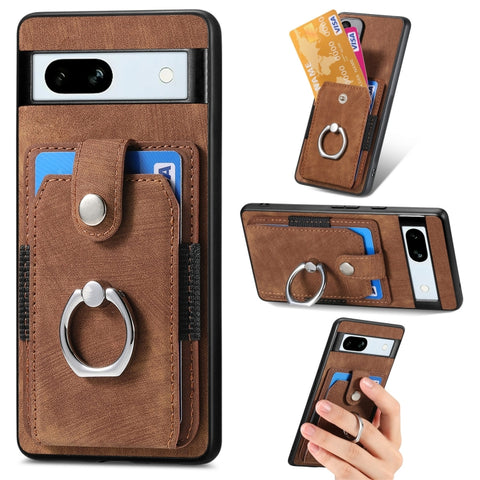 Retro Skin-feel Ring Card Wallet Phone Case, For Google Pixel 11 Pro XL, For Google Pixel 11, For Google Pixel 11 Pro, For Google Pixel 10 Pro XL, For Google Pixel 9a, For Google Pixel 9 Pro XL, For Google Pixel 7a, For Google Pixel 10 / 10 Pro