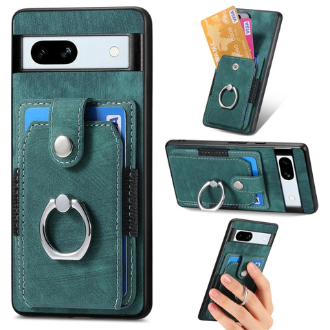 Retro Skin-feel Ring Card Wallet Phone Case, For Google Pixel 11 Pro XL, For Google Pixel 11, For Google Pixel 11 Pro, For Google Pixel 10 Pro XL, For Google Pixel 9a, For Google Pixel 9 Pro XL, For Google Pixel 7a, For Google Pixel 10 / 10 Pro