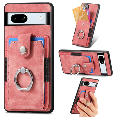 Retro Skin-feel Ring Card Wallet Phone Case, For Google Pixel 11 Pro XL, For Google Pixel 11, For Google Pixel 11 Pro, For Google Pixel 10 Pro XL, For Google Pixel 9a, For Google Pixel 9 Pro XL, For Google Pixel 7a, For Google Pixel 10 / 10 Pro