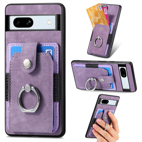 Retro Skin-feel Ring Card Wallet Phone Case, For Google Pixel 11 Pro XL, For Google Pixel 11, For Google Pixel 11 Pro, For Google Pixel 10 Pro XL, For Google Pixel 9a, For Google Pixel 9 Pro XL, For Google Pixel 7a, For Google Pixel 10 / 10 Pro