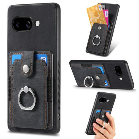 Retro Skin-feel Ring Card Wallet Phone Case, For Google Pixel 11 Pro XL, For Google Pixel 11, For Google Pixel 11 Pro, For Google Pixel 10 Pro XL, For Google Pixel 9a, For Google Pixel 9 Pro XL, For Google Pixel 7a, For Google Pixel 10 / 10 Pro