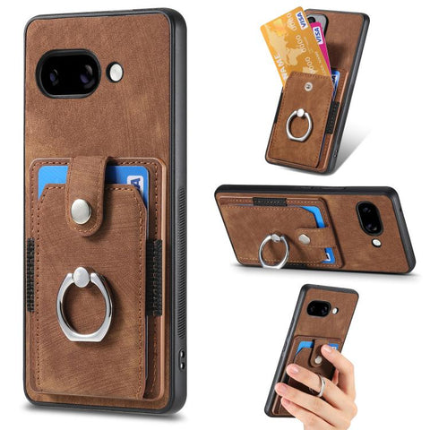 Retro Skin-feel Ring Card Wallet Phone Case, For Google Pixel 11 Pro XL, For Google Pixel 11, For Google Pixel 11 Pro, For Google Pixel 10 Pro XL, For Google Pixel 9a, For Google Pixel 9 Pro XL, For Google Pixel 7a, For Google Pixel 10 / 10 Pro