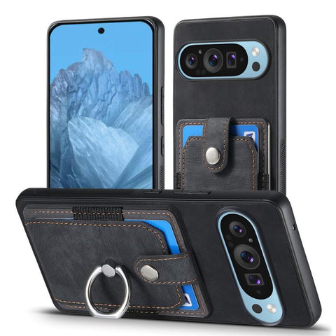 Retro Skin-feel Ring Card Wallet Phone Case, For Google Pixel 9 / 9 Pro