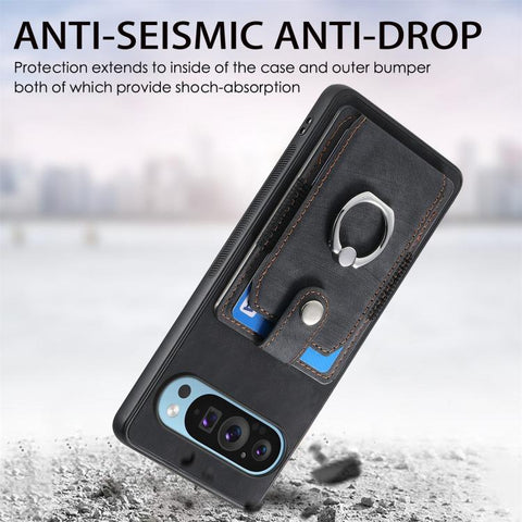 Retro Skin-feel Ring Card Wallet Phone Case, For Google Pixel 9 / 9 Pro
