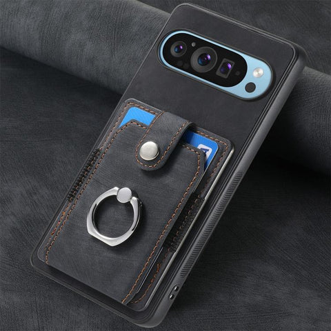 Retro Skin-feel Ring Card Wallet Phone Case, For Google Pixel 9 / 9 Pro