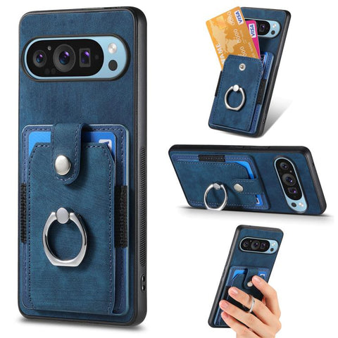 Retro Skin-feel Ring Card Wallet Phone Case, For Google Pixel 11 Pro XL, For Google Pixel 11, For Google Pixel 11 Pro, For Google Pixel 10 Pro XL, For Google Pixel 9a, For Google Pixel 9 Pro XL, For Google Pixel 7a, For Google Pixel 10 / 10 Pro