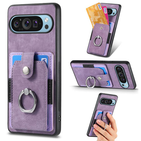 Retro Skin-feel Ring Card Wallet Phone Case, For Google Pixel 11 Pro XL, For Google Pixel 11, For Google Pixel 11 Pro, For Google Pixel 10 Pro XL, For Google Pixel 9a, For Google Pixel 9 Pro XL, For Google Pixel 7a, For Google Pixel 10 / 10 Pro