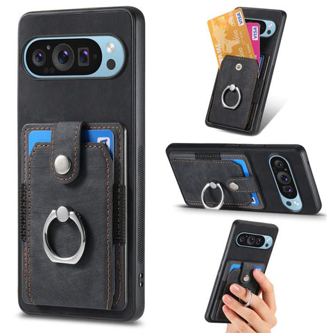 Retro Skin-feel Ring Card Wallet Phone Case, For Google Pixel 11 Pro XL, For Google Pixel 11, For Google Pixel 11 Pro, For Google Pixel 10 Pro XL, For Google Pixel 9a, For Google Pixel 9 Pro XL, For Google Pixel 7a, For Google Pixel 10 / 10 Pro