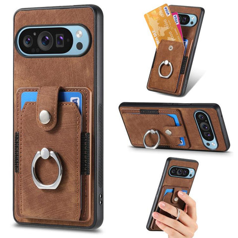 Retro Skin-feel Ring Card Wallet Phone Case, For Google Pixel 11 Pro XL, For Google Pixel 11, For Google Pixel 11 Pro, For Google Pixel 10 Pro XL, For Google Pixel 9a, For Google Pixel 9 Pro XL, For Google Pixel 7a, For Google Pixel 10 / 10 Pro