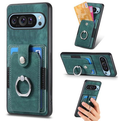 Retro Skin-feel Ring Card Wallet Phone Case, For Google Pixel 11 Pro XL, For Google Pixel 11, For Google Pixel 11 Pro, For Google Pixel 10 Pro XL, For Google Pixel 9a, For Google Pixel 9 Pro XL, For Google Pixel 7a, For Google Pixel 10 / 10 Pro