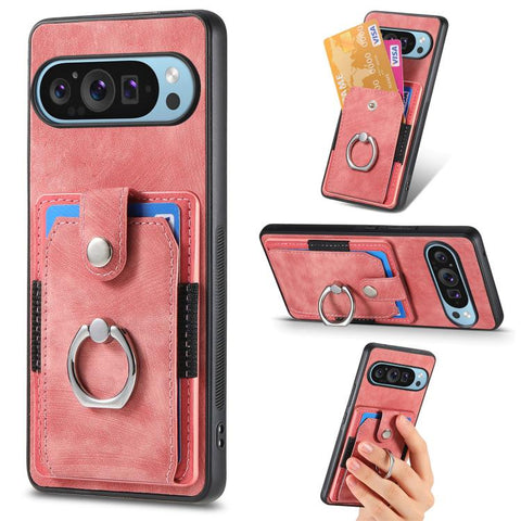 Retro Skin-feel Ring Card Wallet Phone Case, For Google Pixel 11 Pro XL, For Google Pixel 11, For Google Pixel 11 Pro, For Google Pixel 10 Pro XL, For Google Pixel 9a, For Google Pixel 9 Pro XL, For Google Pixel 7a, For Google Pixel 10 / 10 Pro