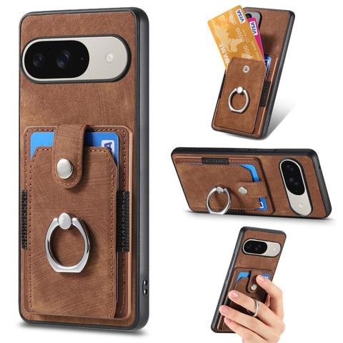 Retro Skin-feel Ring Card Wallet Phone Case, For Google Pixel 11 Pro XL, For Google Pixel 11, For Google Pixel 11 Pro, For Google Pixel 10 Pro XL, For Google Pixel 9a, For Google Pixel 9 Pro XL, For Google Pixel 7a, For Google Pixel 10 / 10 Pro