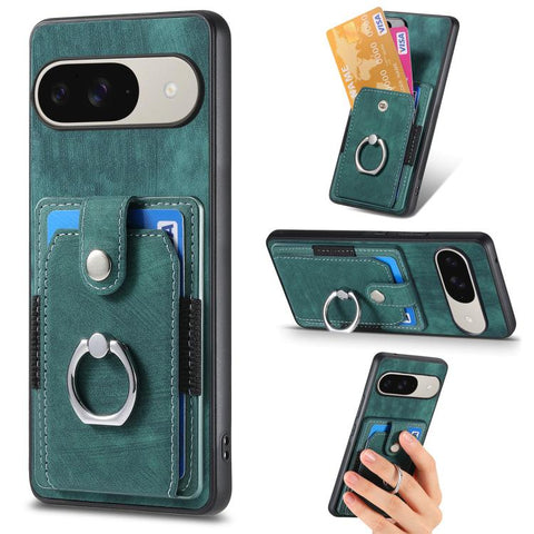 Retro Skin-feel Ring Card Wallet Phone Case, For Google Pixel 11 Pro XL, For Google Pixel 11, For Google Pixel 11 Pro, For Google Pixel 10 Pro XL, For Google Pixel 9a, For Google Pixel 9 Pro XL, For Google Pixel 7a, For Google Pixel 10 / 10 Pro