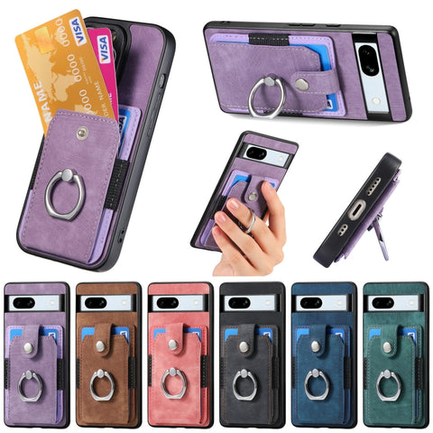 Retro Skin-feel Ring Card Wallet Phone Case, For Google Pixel 11 Pro XL, For Google Pixel 11, For Google Pixel 11 Pro, For Google Pixel 10 Pro XL, For Google Pixel 9a, For Google Pixel 9 Pro XL, For Google Pixel 7a, For Google Pixel 10 / 10 Pro