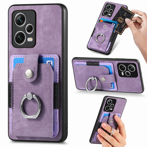 Retro Skin-feel Ring Card Wallet Phone Case, For Redmi 12C, For Redmi Note 12 4G, For Redmi Note 12 Pro+