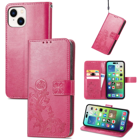Four-leaf Clasp Embossed Buckle Leather Phone Case, For iPhone 18 Pro, For  iPhone 18 Pro Max, For iPhone 15 Pro Max, For iPhone 15 Pro, For iPhone 15 Plus, For iPhone 15