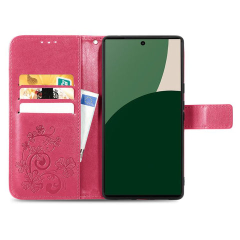 Four-leaf Clasp Embossed Buckle Leather Phone Case, For iPhone 18 Pro, For  iPhone 18 Pro Max, For iPhone 15 Pro Max, For iPhone 15 Pro, For iPhone 15 Plus, For iPhone 15