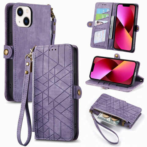 Geometric Zipper Wallet Side Buckle Leather Phone Case, For iPhone 14 Pro Max, For iPhone 7 / 8 / SE 2022, For iPhone 13 Pro Max, For iPhone 13 Pro, For iPhone 13, For iPhone 12 / 12 Pro, For iPhone 12 Pro Max, For iPhone 11 Pro Max