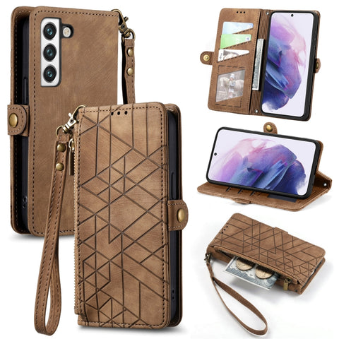 Geometric Zipper Wallet Side Buckle Leather Phone Case, For Samsung Galaxy A54 5G, For Samsung Galaxy S23 Ultra 5G, For Samsung Galaxy S23+ 5G, For Samsung Galaxy S23 5G, For Samsung Galaxy A14 5G, For Samsung Galaxy S20 FE, For Samsung Galaxy M33     ...