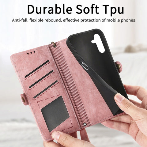Geometric Zipper Wallet Side Buckle Leather Phone Case, For Samsung Galaxy A30