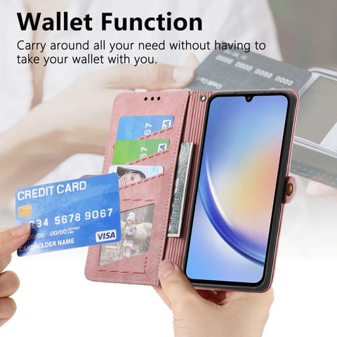 Geometric Zipper Wallet Side Buckle Leather Phone Case, For Samsung Galaxy A54 5G, For Samsung Galaxy S23 Ultra 5G, For Samsung Galaxy S23+ 5G, For Samsung Galaxy S23 5G, For Samsung Galaxy A14 5G, For Samsung Galaxy S20 FE, For Samsung Galaxy M33     ...