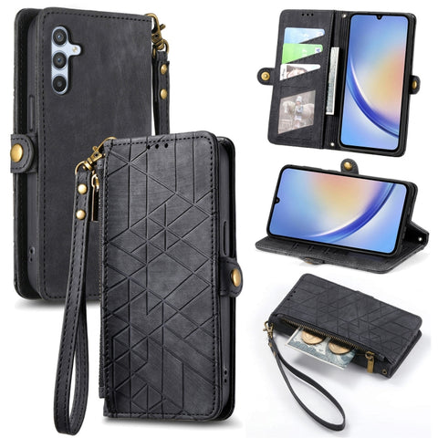 Geometric Zipper Wallet Side Buckle Leather Phone Case, Samsung Galaxy A05s, For Samsung Galaxy A25 5G, For Samsung Galaxy S23 FE 5G, For Samsung Galaxy A24 4G, For Samsung Galaxy A23 5G, For Samsung Galaxy A14 4G, For Samsung Galaxy A24 5G            ...
