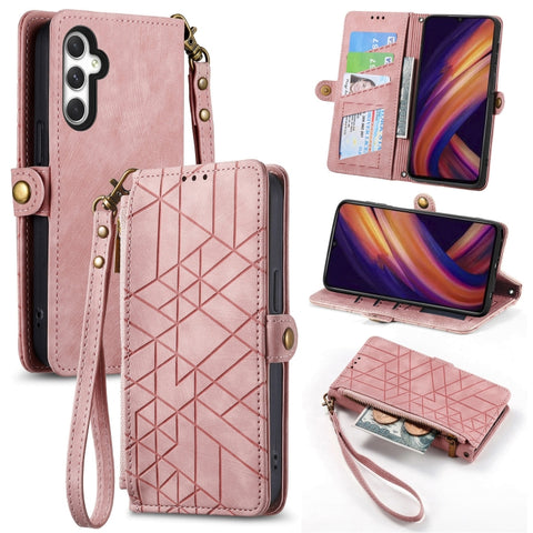 Geometric Zipper Wallet Side Buckle Leather Phone Case, Samsung Galaxy A05s, For Samsung Galaxy A25 5G, For Samsung Galaxy S23 FE 5G, For Samsung Galaxy A24 4G, For Samsung Galaxy A23 5G, For Samsung Galaxy A14 4G, For Samsung Galaxy A24 5G            ...