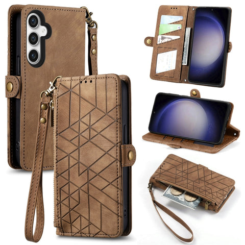 Geometric Zipper Wallet Side Buckle Leather Phone Case, Samsung Galaxy A05s, For Samsung Galaxy A25 5G, For Samsung Galaxy S23 FE 5G, For Samsung Galaxy A24 4G, For Samsung Galaxy A23 5G, For Samsung Galaxy A14 4G, For Samsung Galaxy A24 5G            ...