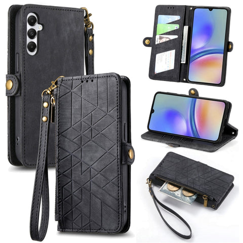 Geometric Zipper Wallet Side Buckle Leather Phone Case, Samsung Galaxy A05s, For Samsung Galaxy A25 5G, For Samsung Galaxy S23 FE 5G, For Samsung Galaxy A24 4G, For Samsung Galaxy A23 5G, For Samsung Galaxy A14 4G, For Samsung Galaxy A24 5G            ...