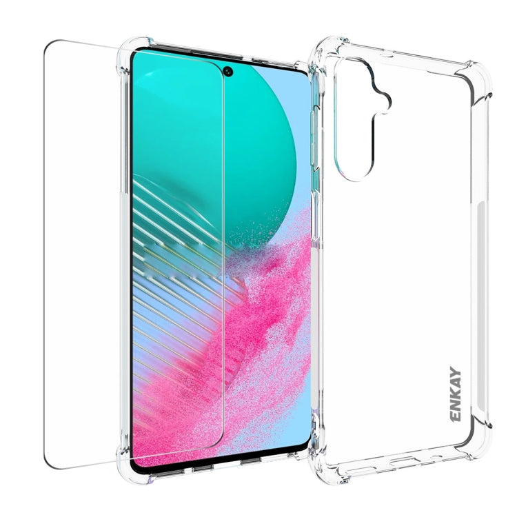 ENKAY Transparent TPU Shockproof Phone Case with Glass Film, For Smausng Galaxy M54, For Samsung Galaxy A25 5G, For Smausng Galaxy M14, For Samsung Galaxy S23 FE 5G, For Smausng Galaxy A24 5G, For Smausng Galaxy A34 5G, For Smausng Galaxy A54 5G